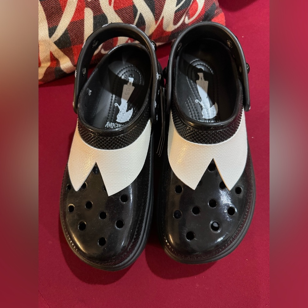 CROCS Wednesday Addams Black and White Slip-On Clog Sandals
